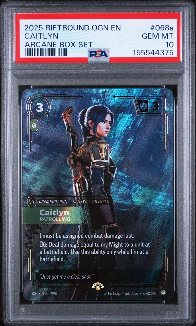 2025 #068a Caitlyn - Patrolling PSA 10 Riftbound: League of Legends Ogn-Origins