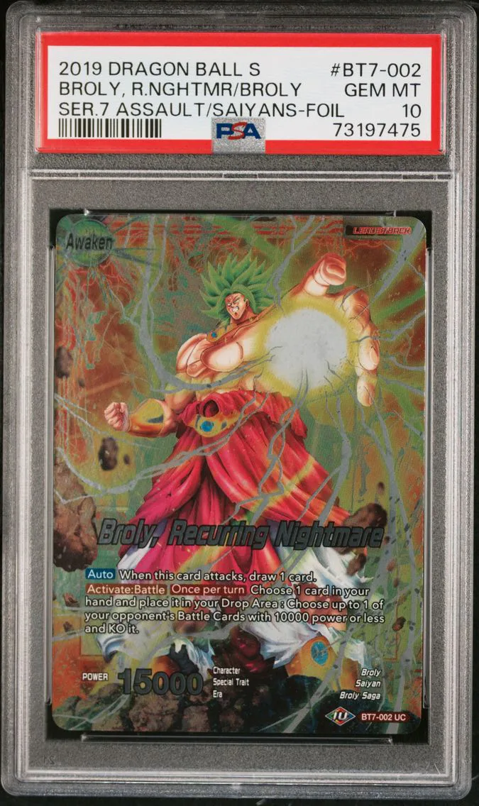 2019 #BT7-002 Broly, Recurring Nightmare PSA 10 Dragon Ball Super Card Game Series 7 Assault of the Saiyans
