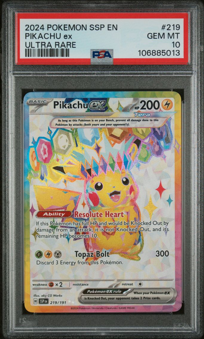 2024 #219 Pikachu EX PSA 10 Ssp EN-Surging Sparks