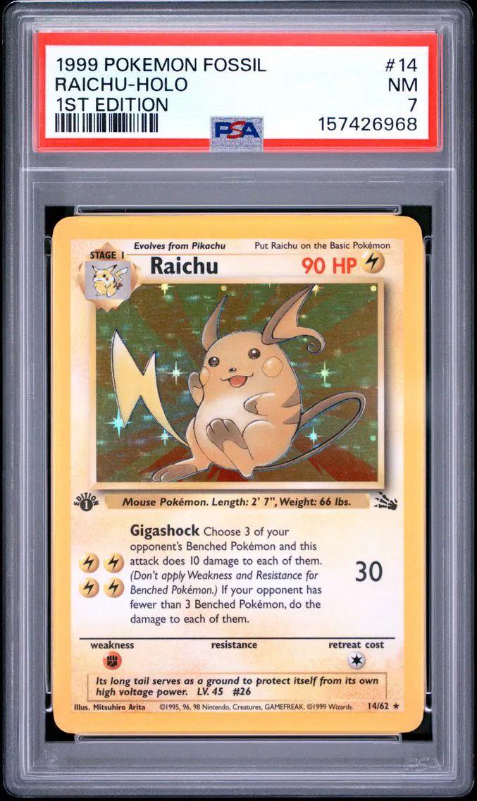 1999 #14 Raichu-Holo 1st Edition PSA 7 Fossil
