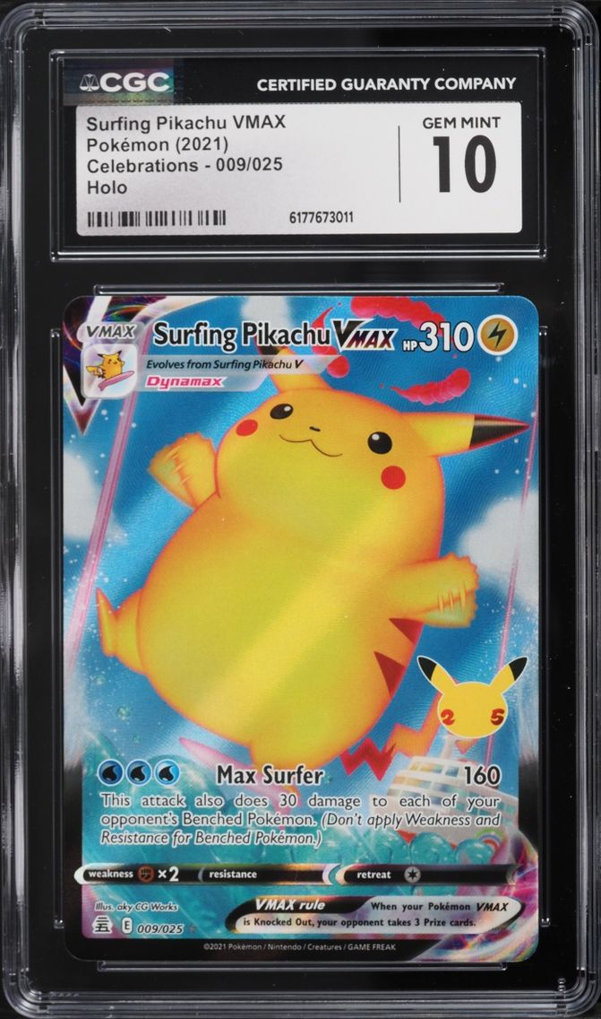 2021 Pokemon Sword & Shield Celebrations Full Art Surfing Pikachu VMAX #9 CGC 10 GEM MINT