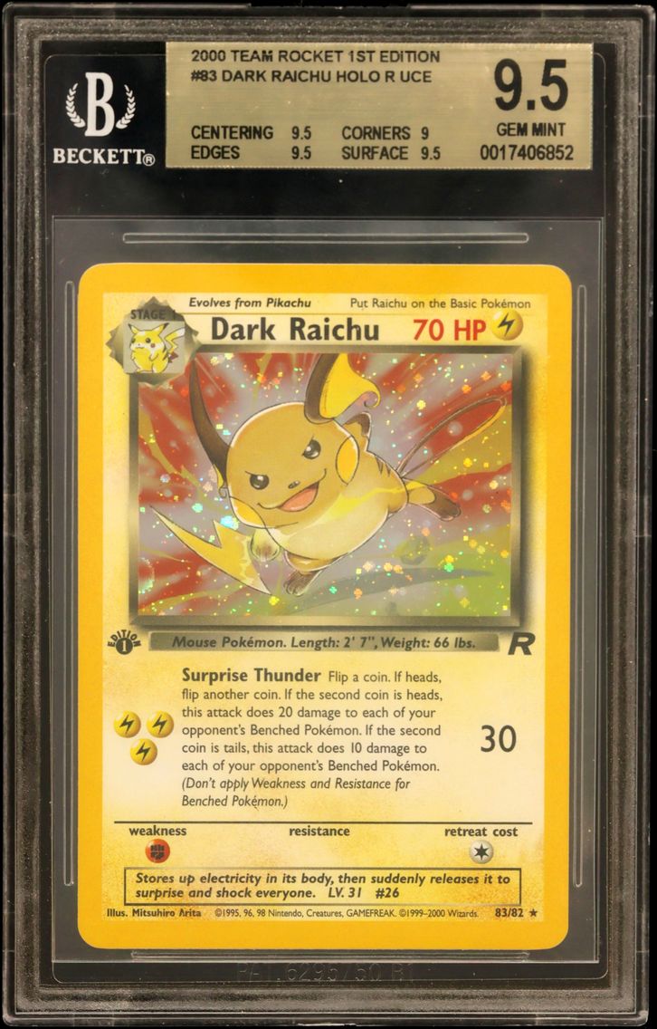 2000 #83 Dark Raichu HOLO R UER BGS 9.5 Team Rocket 1st Edition