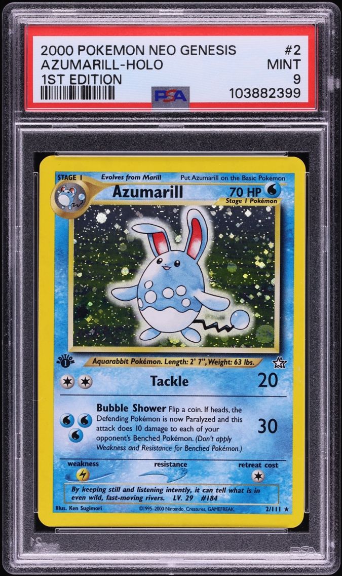 2000 #2 Azumarill PSA 9 Pokemon Neo Genesis 1st Edition Holo