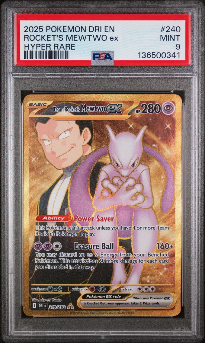 2025 #240 Team Rocket's Mewtwo EX PSA 9 Dri EN-Destined Rivals