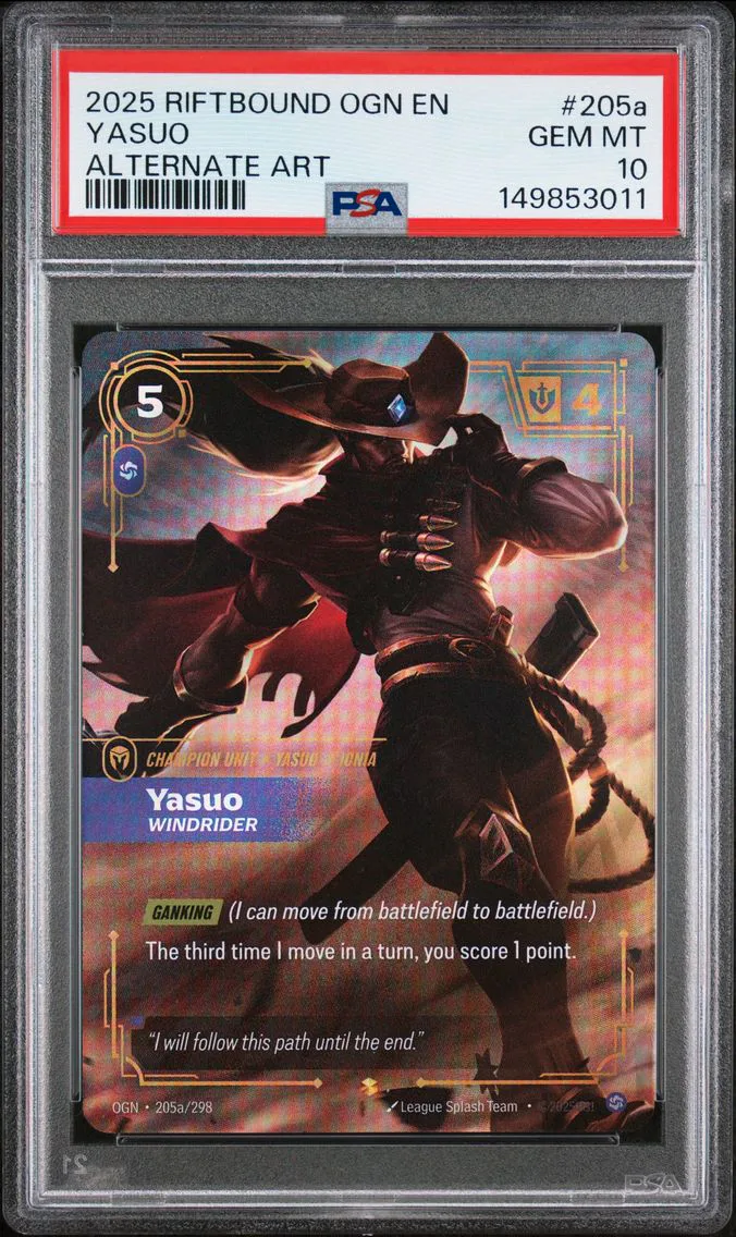 2025 #205a Yasuo - Windrider PSA 10 Riftbound: League of Legends Ogn-Origins