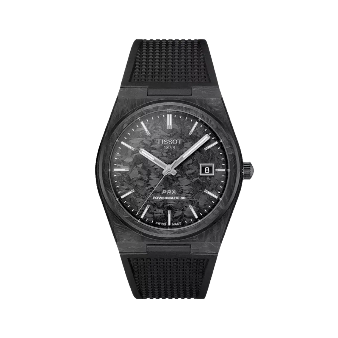 Tissot PRX Carbon Powermatic 80 40mm - Black on Rubber Strap