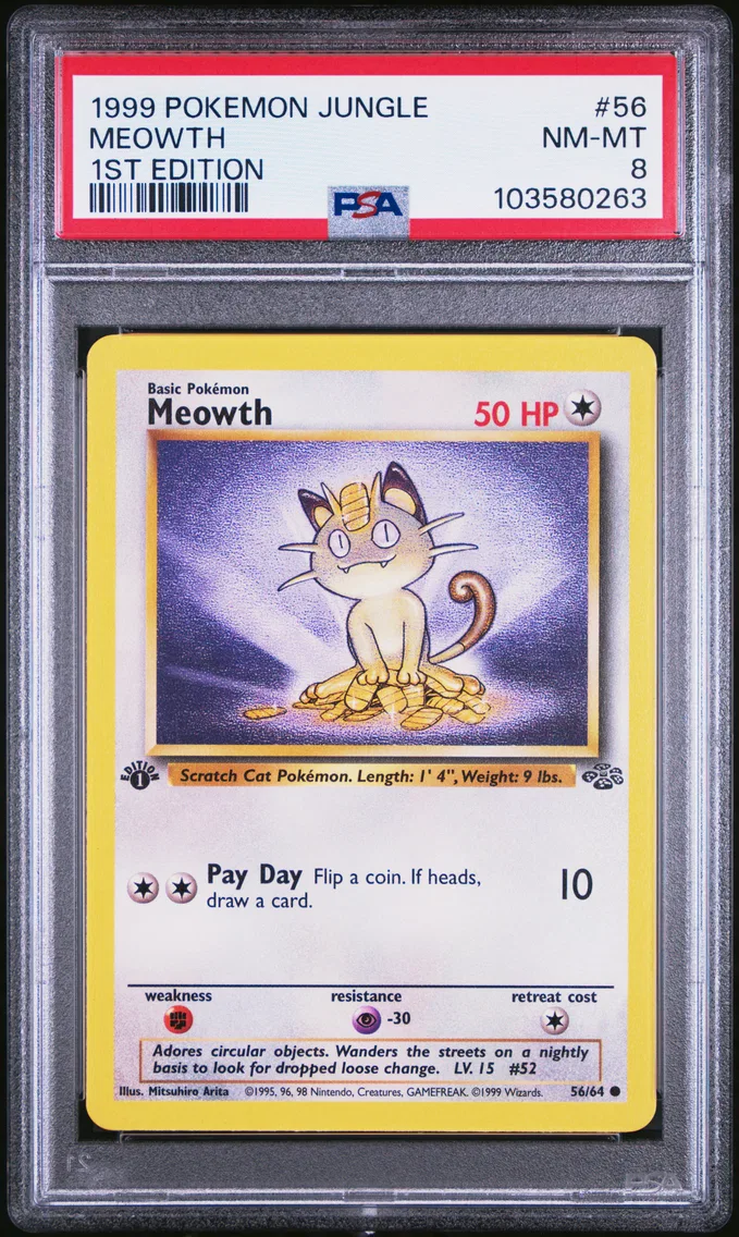 1999 #56 Meowth 1st Edition PSA 8 Jungle