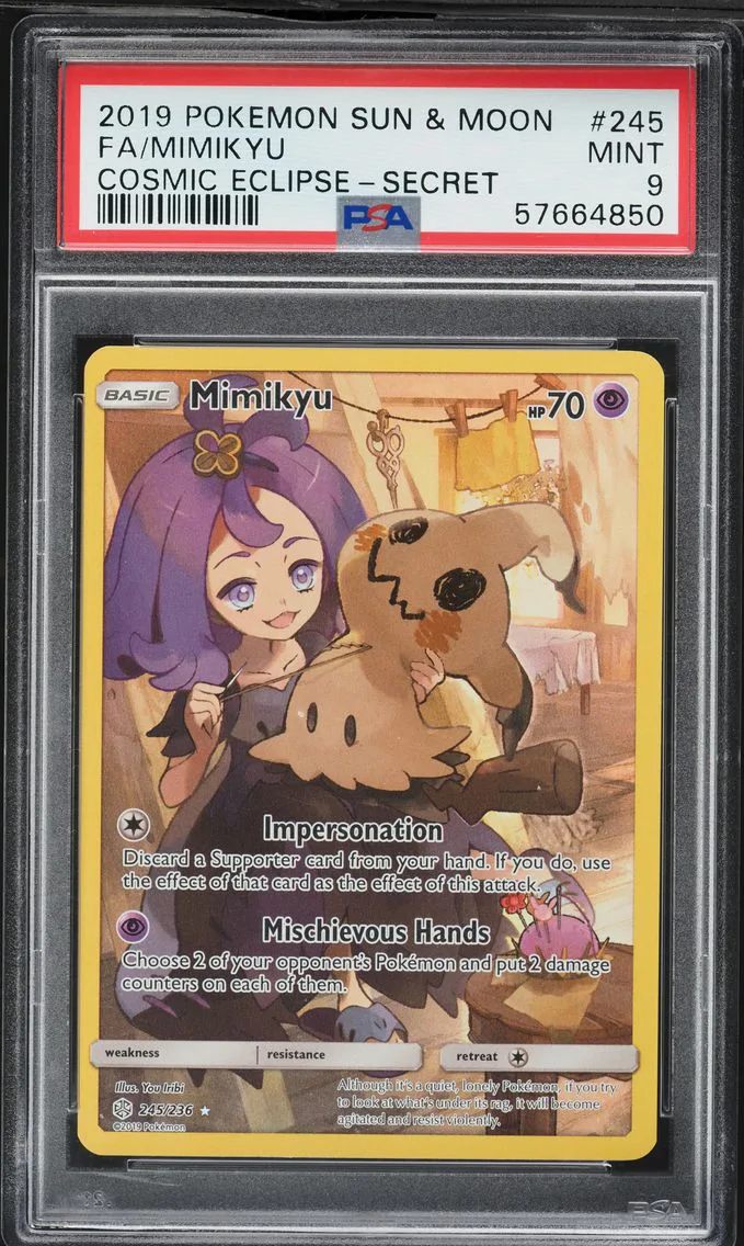 2019 #245 Full Art/Mimikyu PSA 9 Sun & Moon Cosmic Eclipse Pokemon