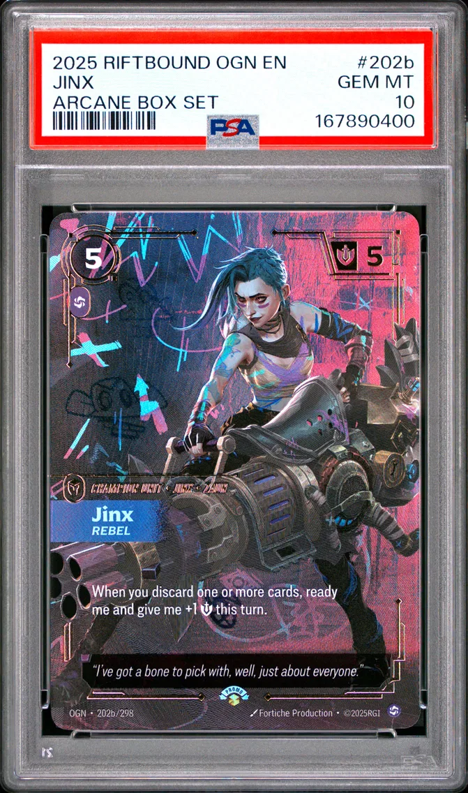 2025 #202b Jinx - Rebel PSA 10 Riftbound: League of Legends Ogn-Origins