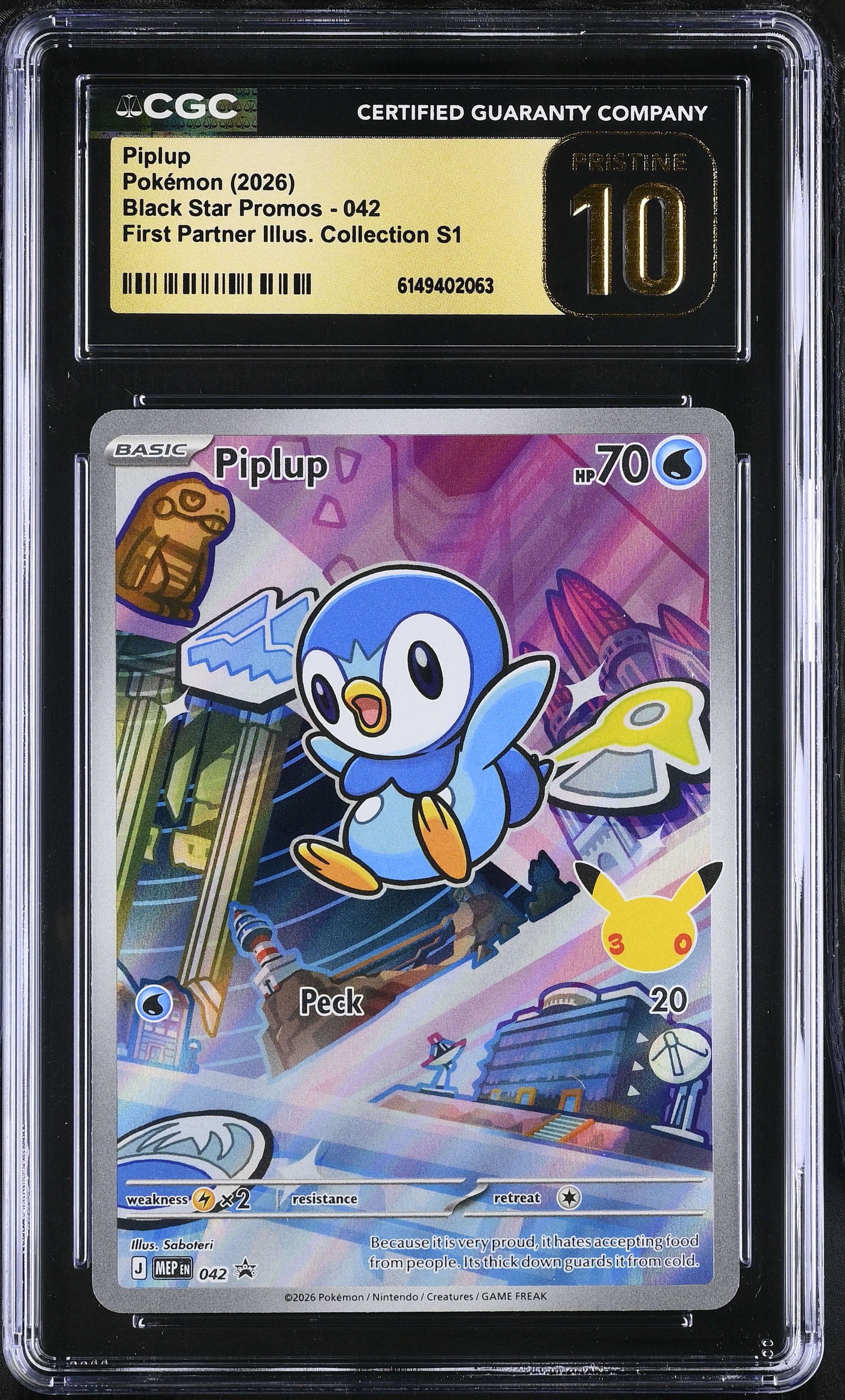 2026 #042 Piplup CGC 10 Pristine Black Star Promos - Mega Evolution Mep En - English