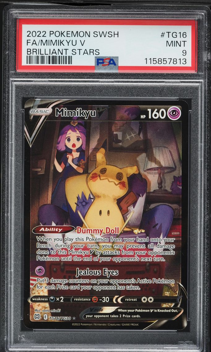 2022 #TG16 Full Art/Mimikyu V PSA 9 Sword & Shield Brilliant Stars Pokemon