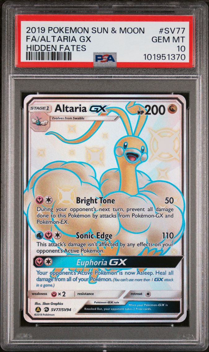 2019 #SV77 Full Art/Altaria GX PSA 10 Sun & Moon Hidden Fates Pokemon