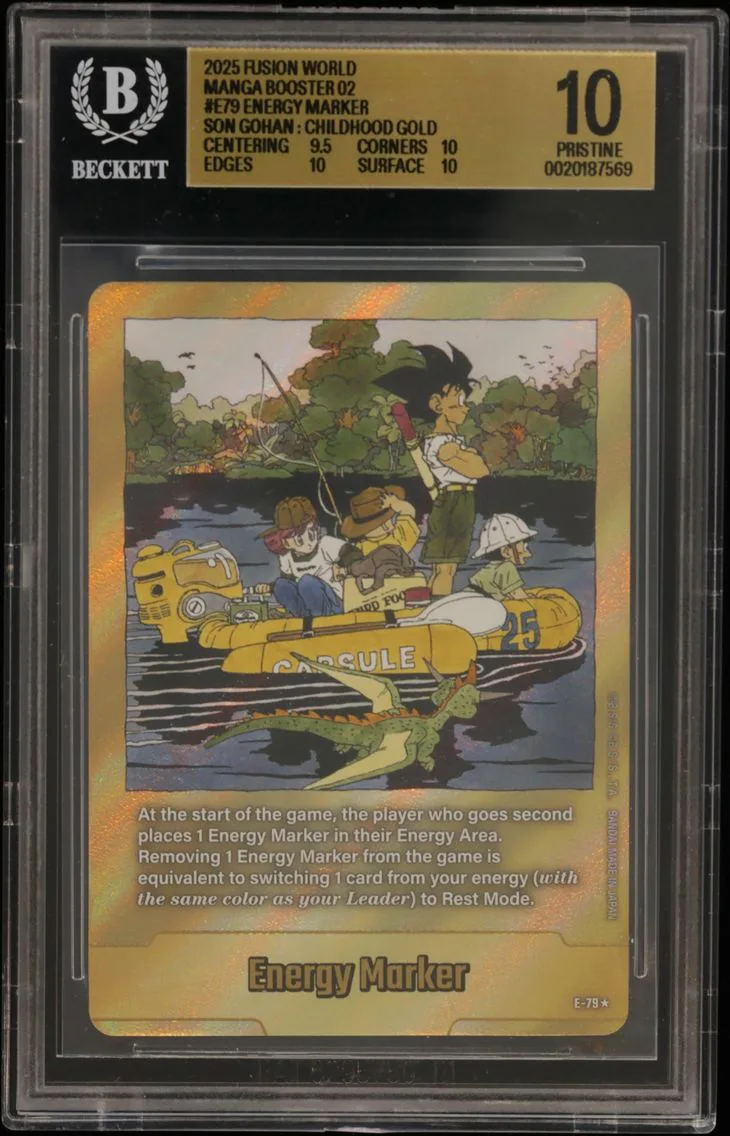 2025 #E79 Energy Marker (Bulma/Krillin/Son Goku/Son Gohan : Childhood) GOLD BGS 10 Dragon Ball Super Card Game Fusion World Manga Booster 02