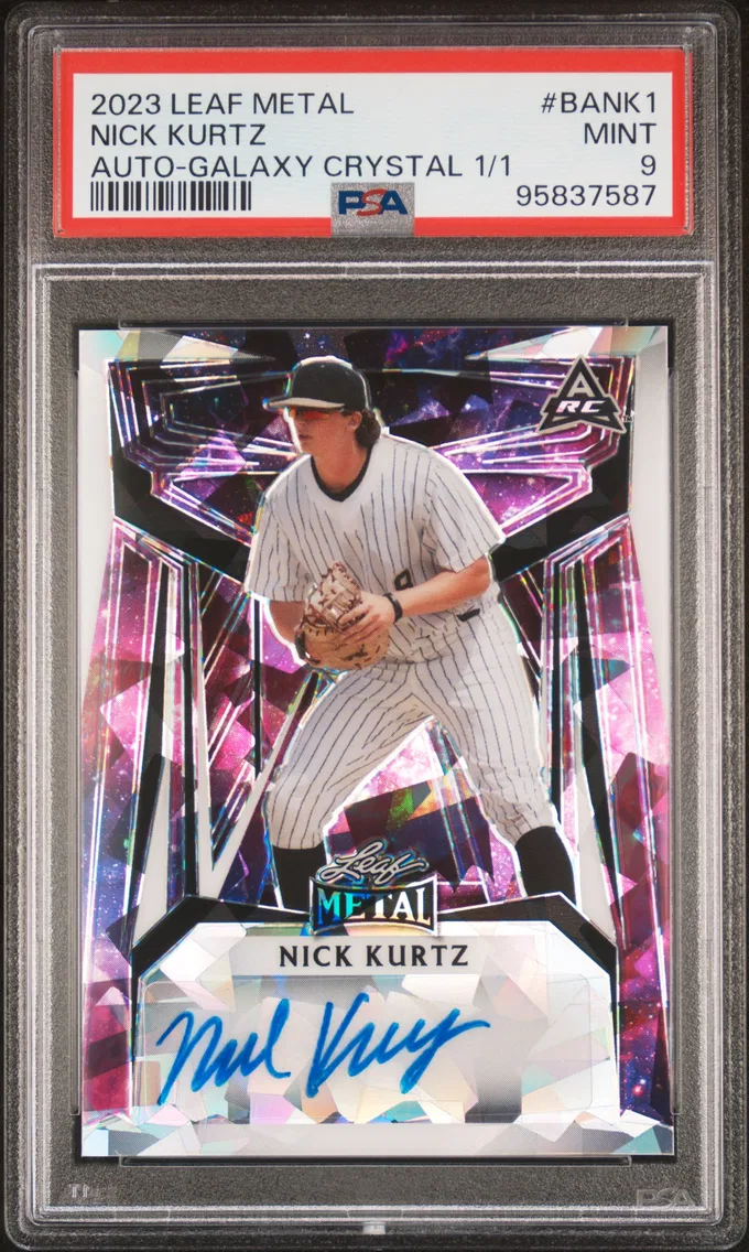 2023 #BANK1 Nick Kurtz PSA 9 Leaf Metal Autographs