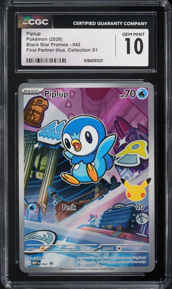 2026 #42 Piplup CGC 10 Pokemon Mega Evolution Promo First Partner Illustration Full Art