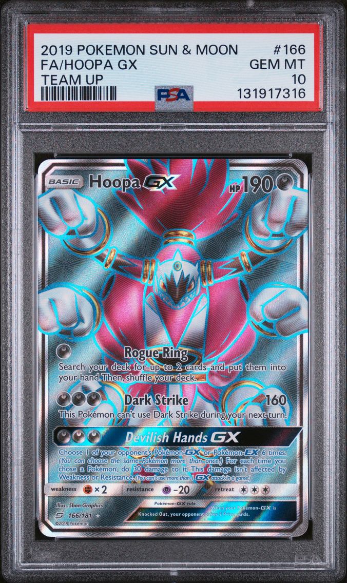 2019 #166 Full Art/Hoopa GX PSA 10 Sun & Moon Team Up Pokemon