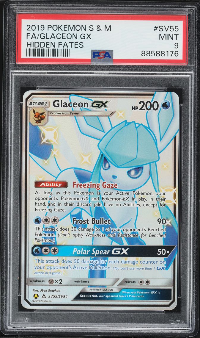 2019 #SV55 Full Art/Glaceon GX PSA 9 Sun & Moon Hidden Fates Pokemon