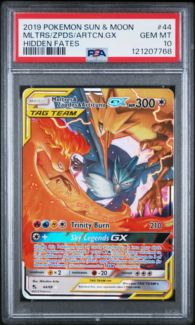 2019 #44 Moltres & Zapdos & Articuno GX PSA 10 Sun & Moon Hidden Fates Pokemon