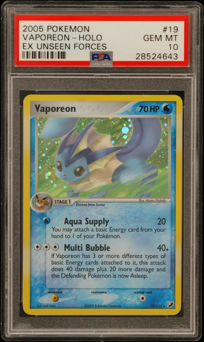 2005 #19 Vaporeon-Holo PSA 10 EX Unseen Forces