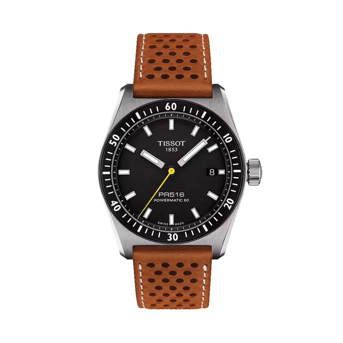 Tissot PR516 Powermatic 80 38mm - Black on Leather Strap