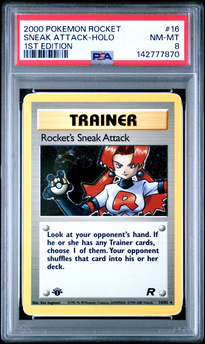 2000 #16 Rocket's Sneak Attack-Holo 1st Edition PSA 8 Rocket Pokemon