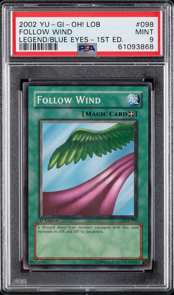 2002 #098 FOLLOW WIND PSA 9 YU-GI-OH! LOB-LEGEND OF BLUE EYES WHITE DRAGON | 1ST EDITION