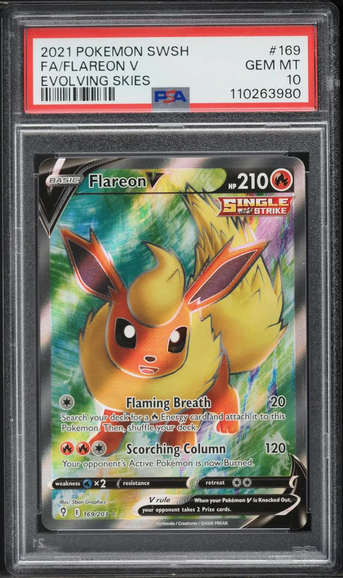 2021 #169 Full Art/Flareon V PSA 10 Sword & Shield Evolving Skies Pokemon