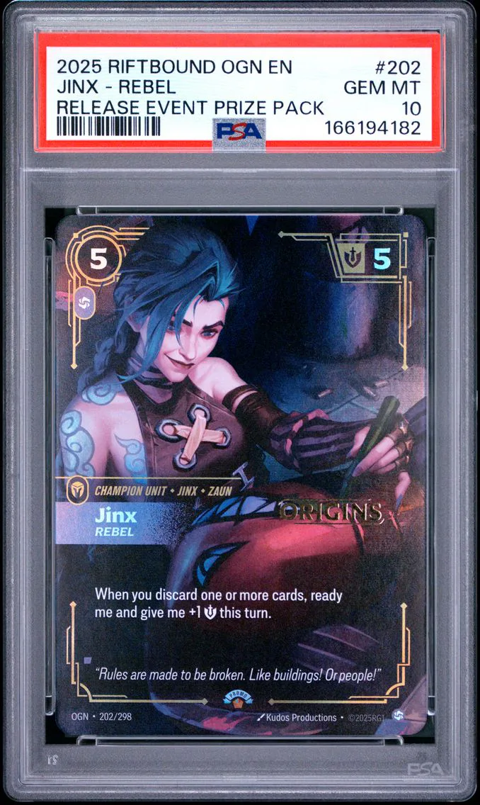 2025 #202 Jinx - Rebel PSA 10 Riftbound: League of Legends Ogn-Origins
