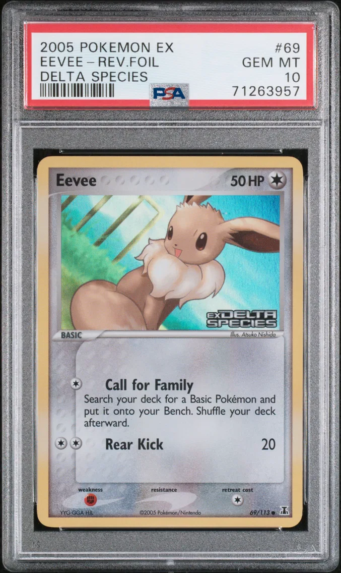 2005 #69 Eevee-Reverse Foil PSA 10 EX Delta Species