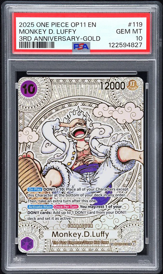 2025 #119 Monkey D. Luffy PSA 10 One Piece OP11-A Fist of Divine Speed