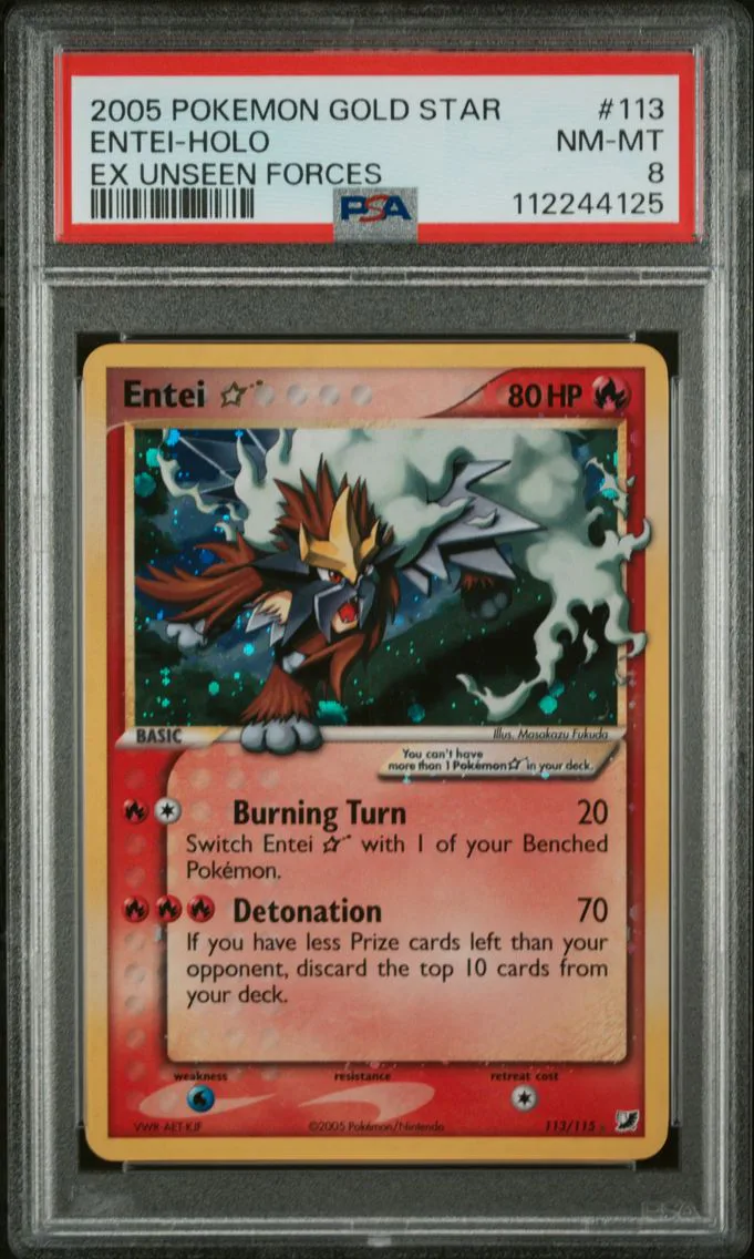 2005 #113 Entei-Holo PSA 8 EX Unseen Forces Pokemon