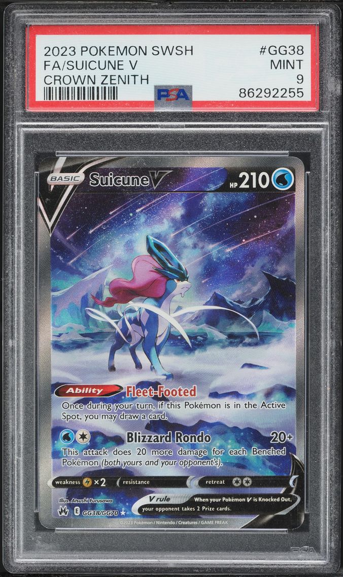 2023 #GG38 Full Art/Suicune V PSA 9 Sword and Shield Crown Zenith Pokemon