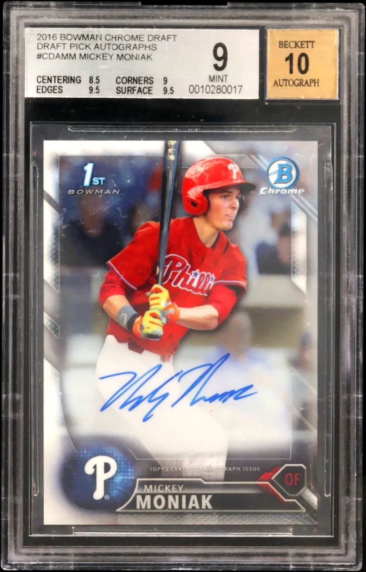2016 #CDAMM Mickey Moniak BGS 9 Bowman Chrome Draft Draft Pick Autographs