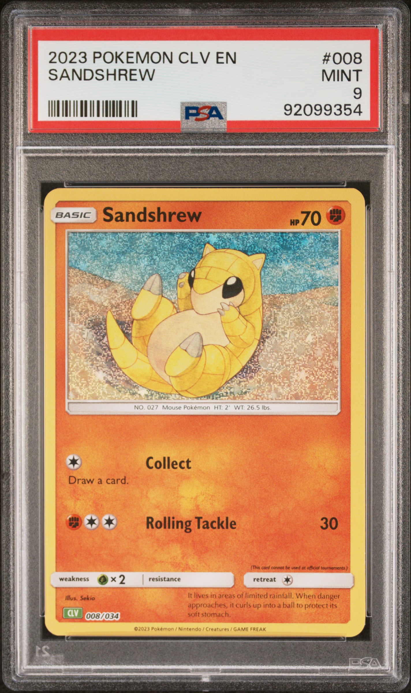 2023 #008 Sandshrew PSA 9 Clv-Trading Card Game Classic Venusaur & Lugia Ex Deck