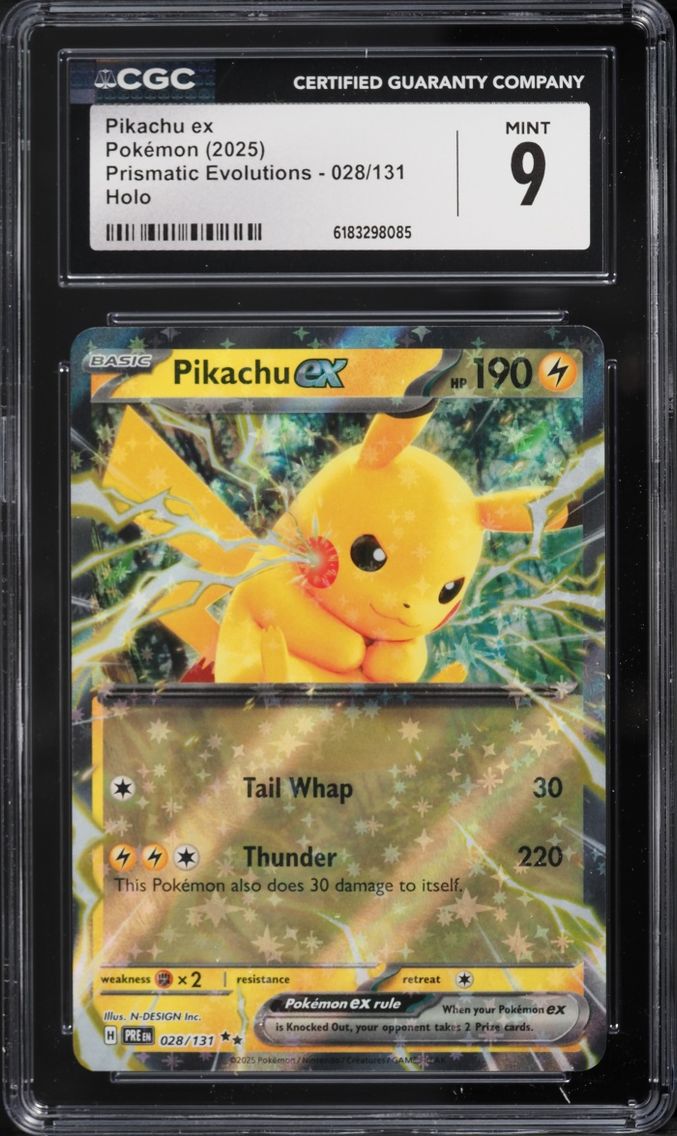 2025 Pokemon Scarlet & Violet Prismatic Evolutions Holo Pikachu Ex #28 CGC 9 MINT