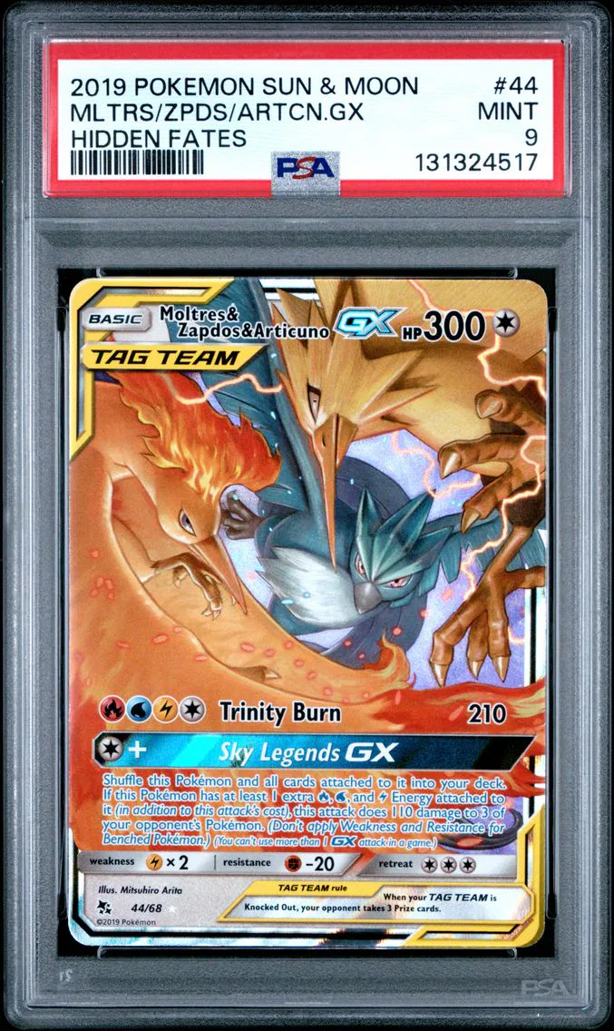 2019 #44 Moltres & Zapdos & Articuno GX PSA 9 Sun & Moon Hidden Fates Pokemon