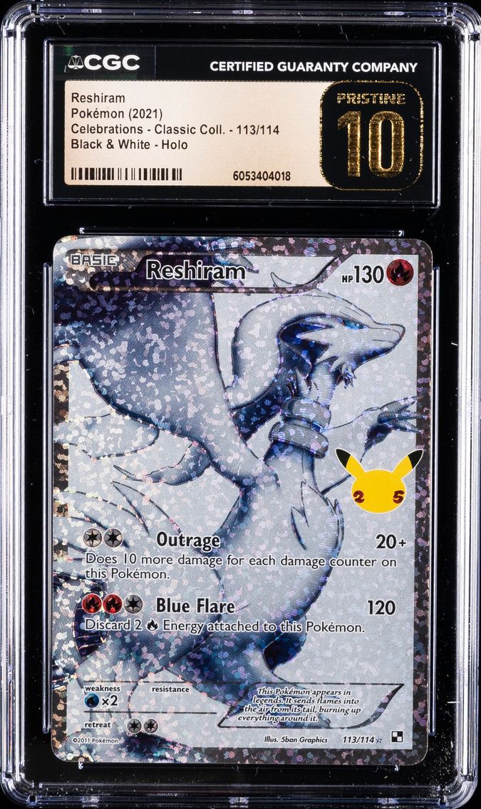 2021 #113 Full Art/Reshiram CGC 10 Pristine Celebrations Classic Collection Pokemon