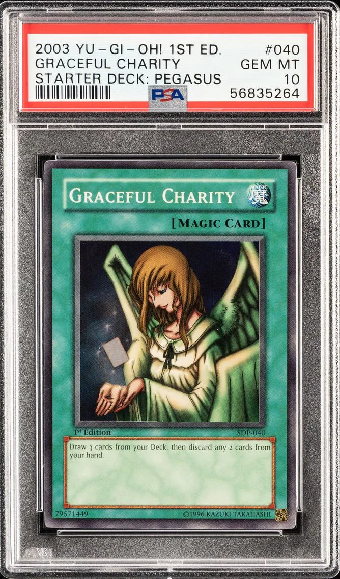 2003 YU-GI-OH STARTER DECK: PEGASUS 1ST EDITION GRACEFUL CHARITY SDP-040 PSA 10