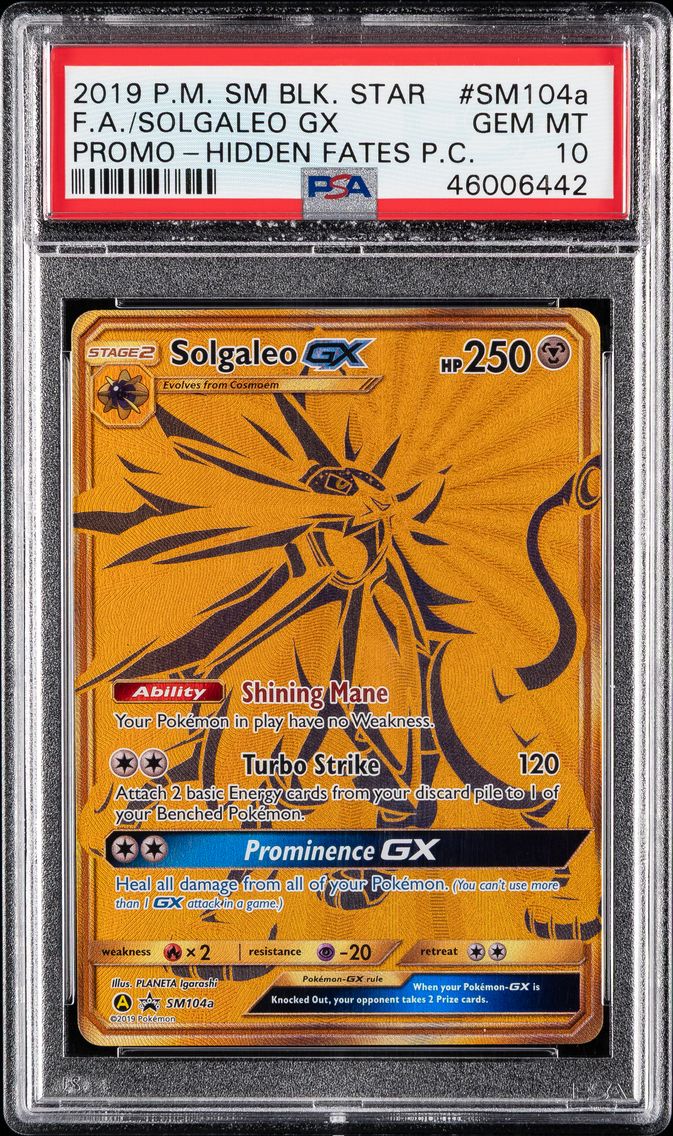 2019 #SM104a Full Art/Solgaleo GX PSA 10 SM Black Star Promo Pokemon
