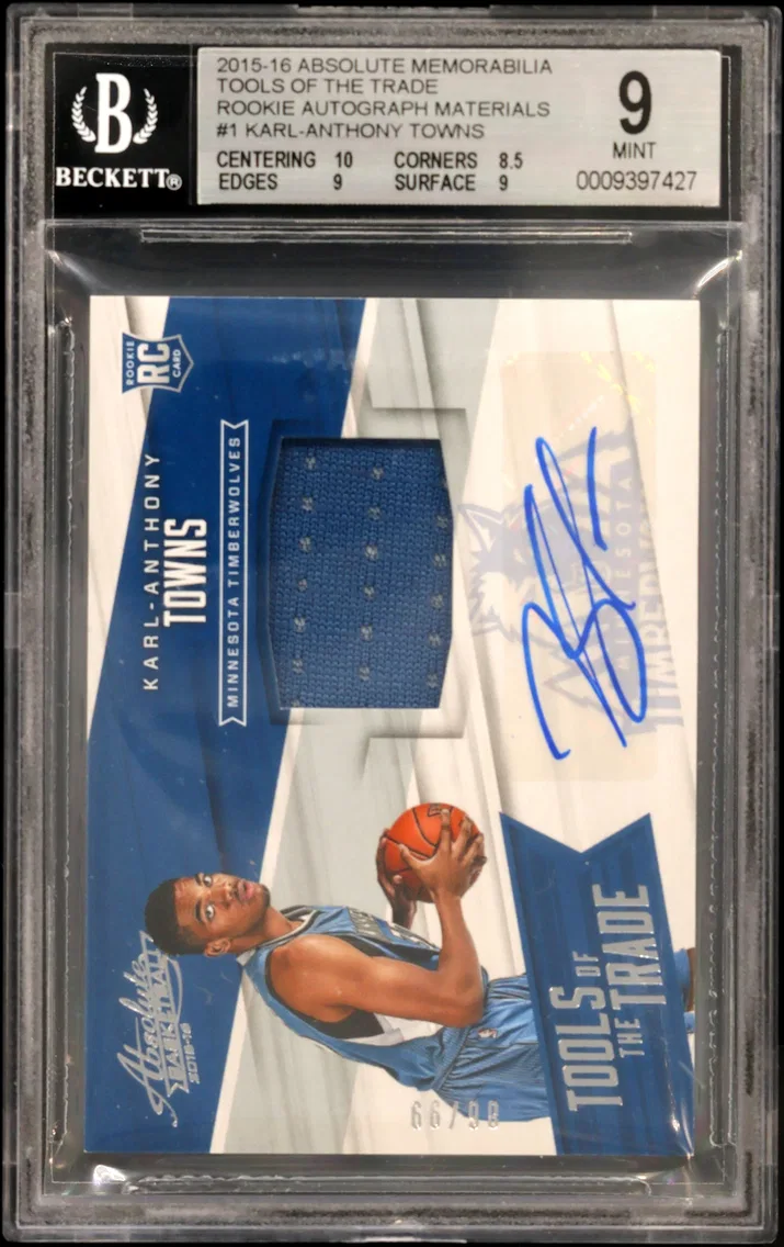 2015 #TTJKT Karl-Anthony Towns BGS 9 Absolute Memorabilia Tools of the Trade Rookie Autograph Materials
