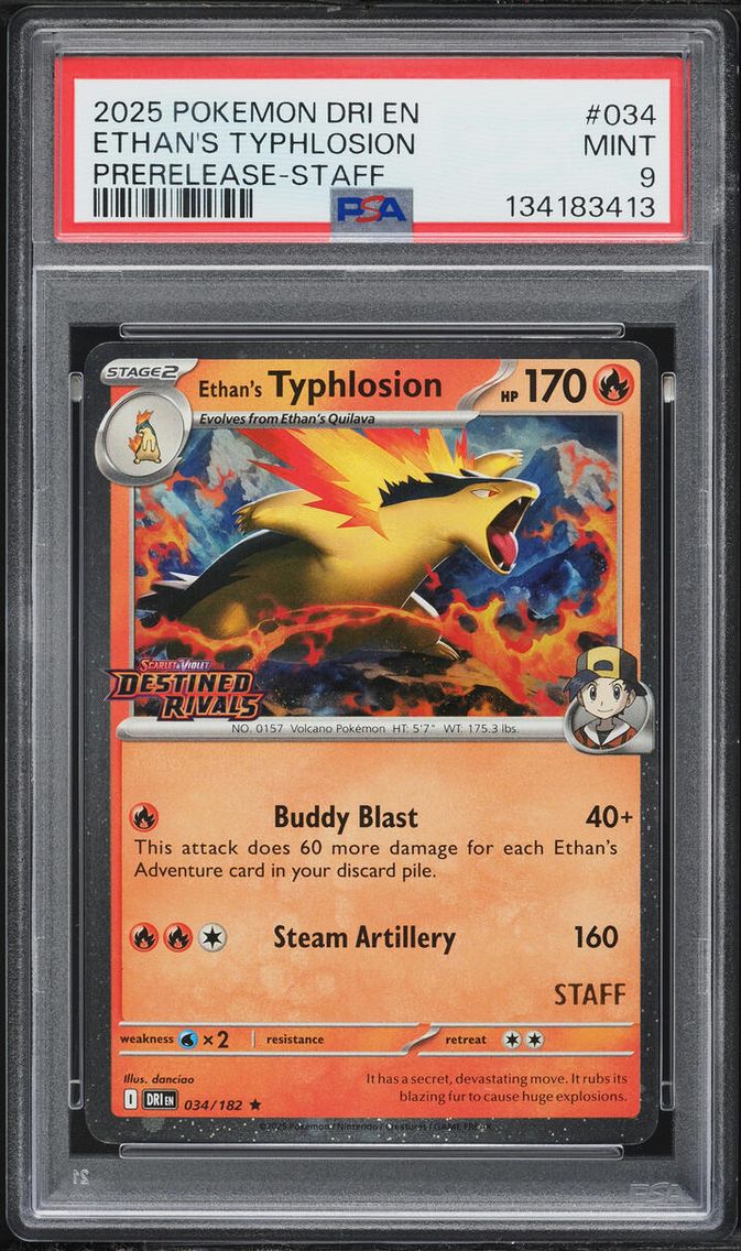 2025 Pokemon Scarlet & Violet Destined Rivals Prerelease Staff Ethan's Typhlosion #34 PSA 9