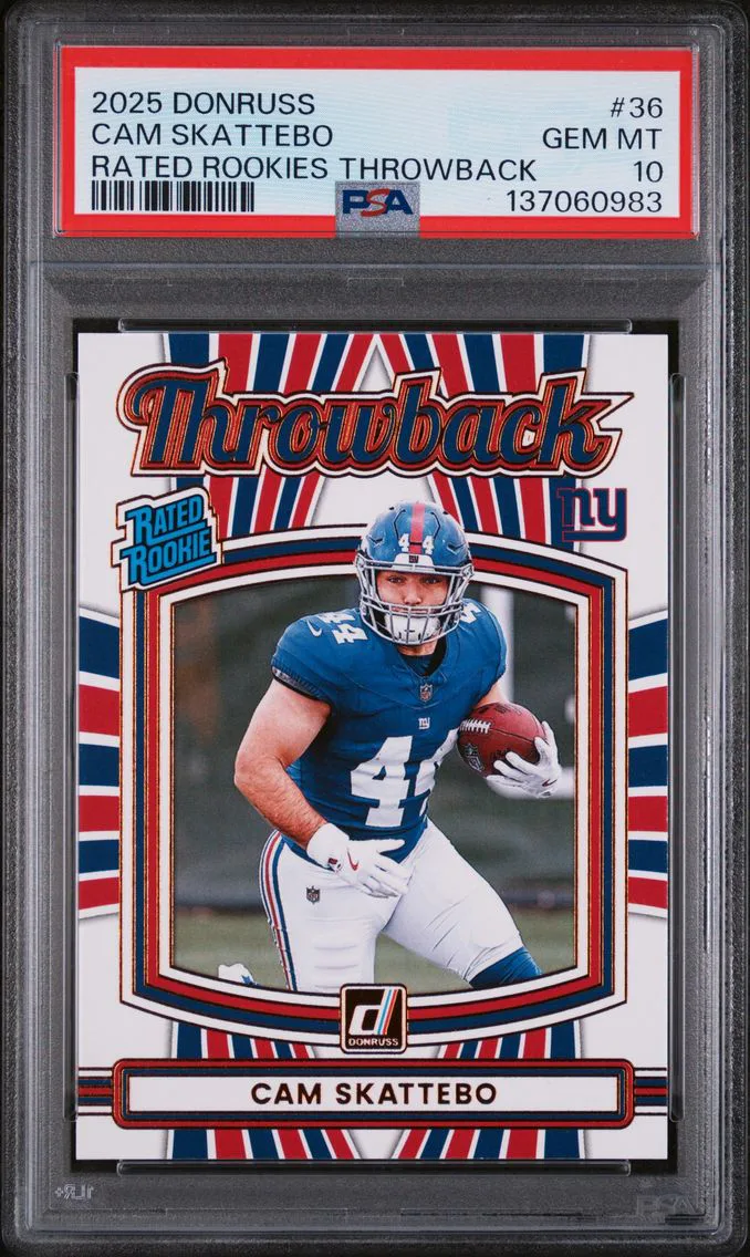 2025 #36 Cam Skattebo PSA 10 Panini Donruss Rated Rookies Throwback
