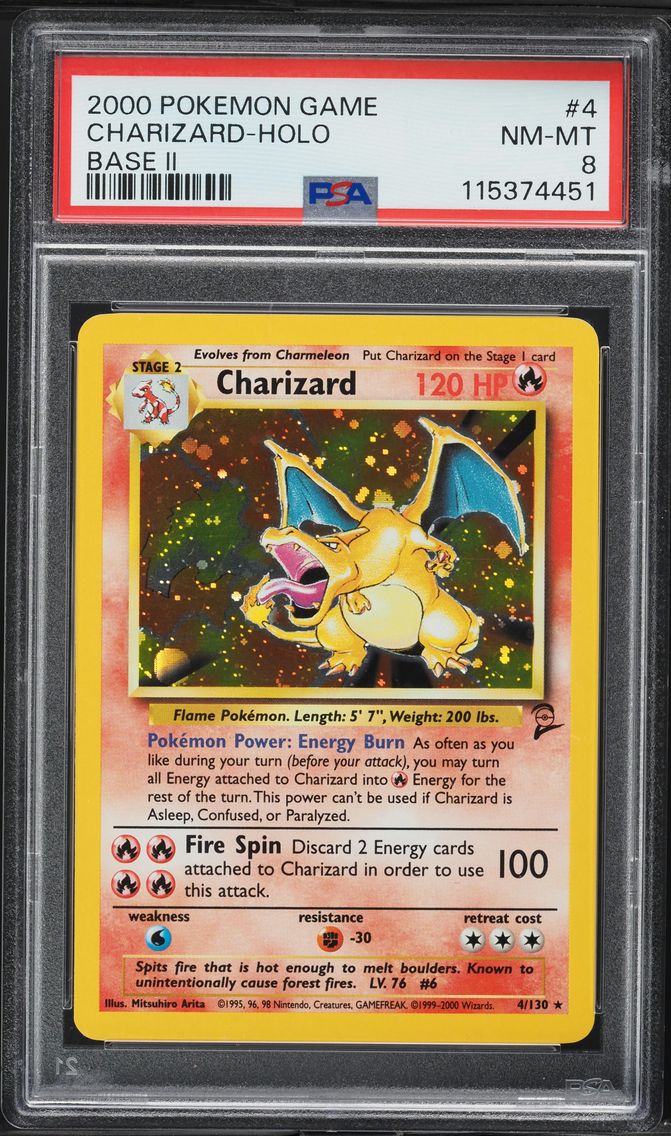 2000 #4 Charizard-Holo PSA 8 Game Base II Pokemon
