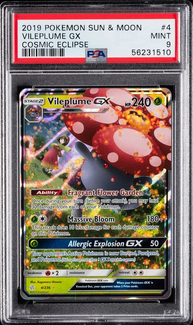 2019 #4 Vileplume GX PSA 9 Sun & Moon Cosmic Eclipse Pokemon