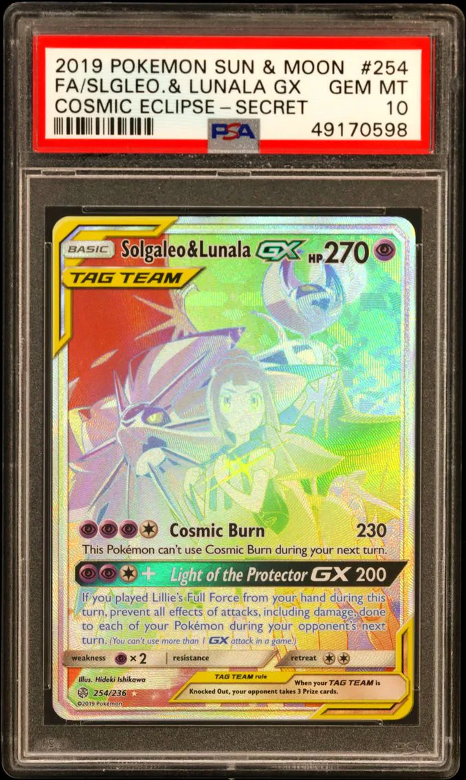 2019 #254 Full Art/Solgaleo & Lunala GX PSA 10 Sun & Moon Cosmic Eclipse
