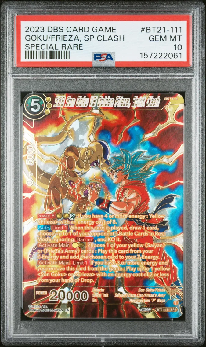 2023 #BT21-111 SSB Son Goku VS Golden Frieza, Spirit Clash PSA 10 Dragon Ball Super Card Game Series 21 Wild Resurgence