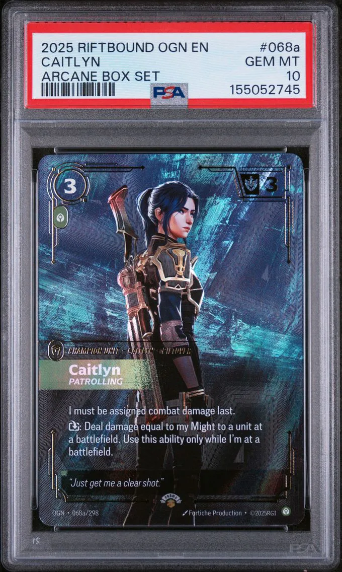 2025 #068a Caitlyn - Patrolling PSA 10 Riftbound: League of Legends Ogn-Origins