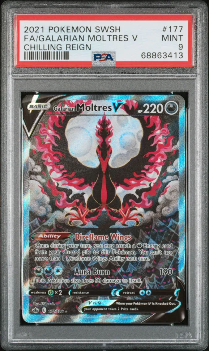2021 #177 Full Art/Galarian Moltres V PSA 9 Sword & Shield Chilling Reign
