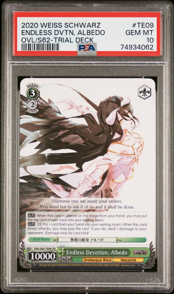 2020 #TE09 Endless Devotion, Albedo PSA 10 Weiss Schwarz Nazarick: Tomb of the Undead