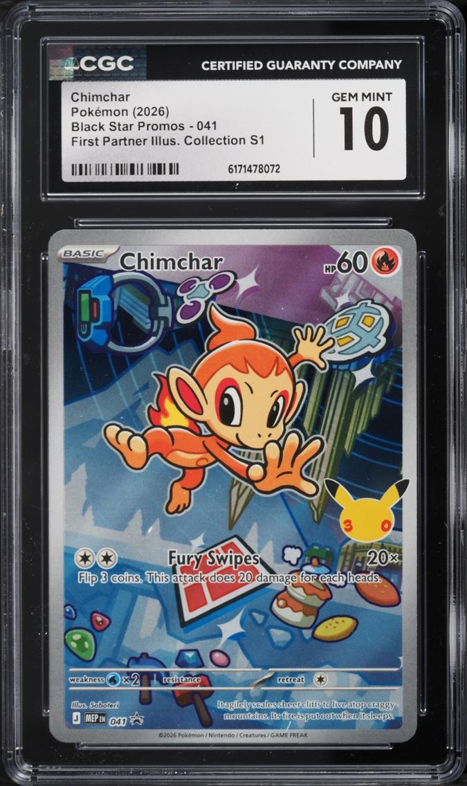 2026 Pokemon Mega Evolution Promo First Partner Illustration S1 Full Art Chimchar #41 CGC 10